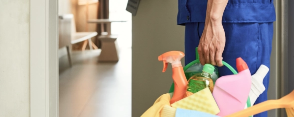 Cleaning personnel with materials needed for property cleaning